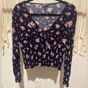NWOT Cottagecore Floral Long Sleeve Blouse W/ Front Tie Size XL  Ruched